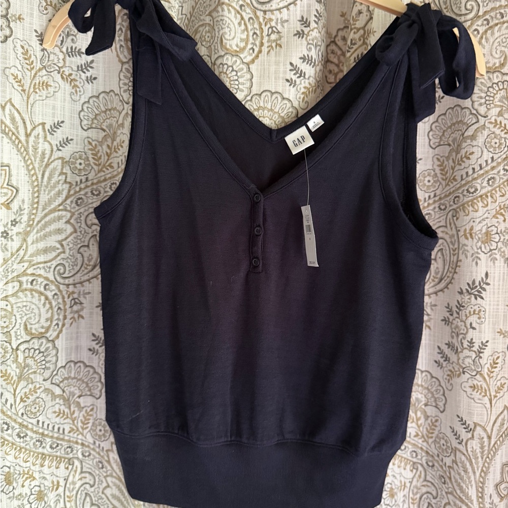 GAP Women’s Navy Blue Tie-Shoulder Ribbed Hem Tank Top Size S  New With Tags